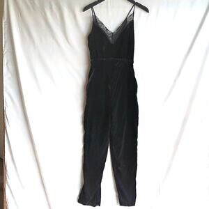 H&M Velvet Jumpsuit Size 2 Lace Trim Spaghetti Strap